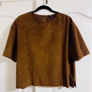Faux Suede Short Sleeve Blouse/Tee